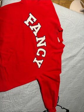 Red 'FANCY' Graphic Crewneck Sweater